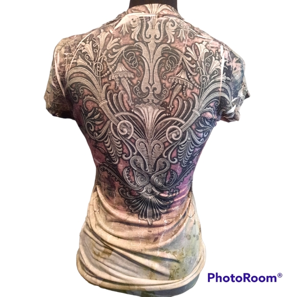 Graphic multicolor studded tribal short sleeve tee - Picture 2 of 7